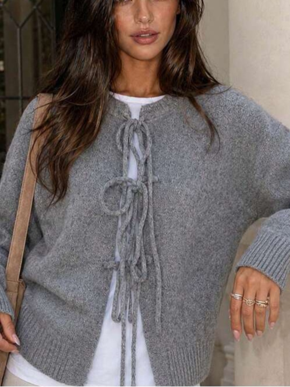 ASOS DESIGN Gray Front Tie Knit Cardigan